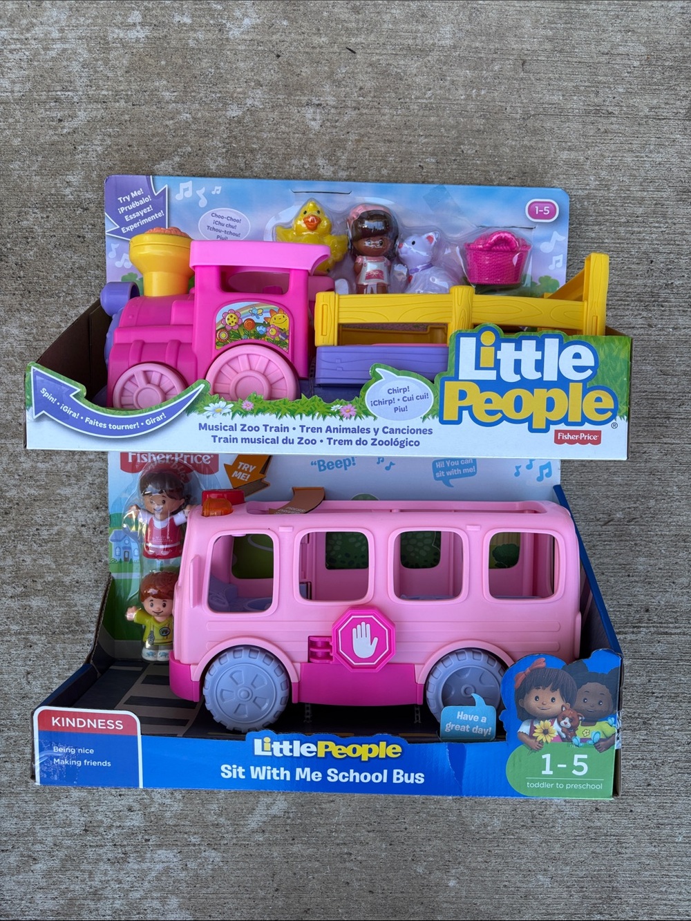 Fisher-Price Little People Pink School Bus & Musical Zoo Train Set